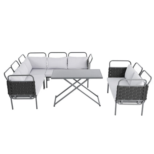 LuneluX_Home – Salon extérieur sectionnel 7 places avec table en verre