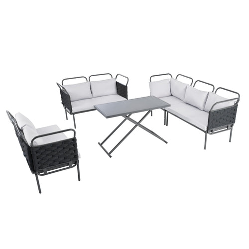LuneluX_Home – Salon extérieur sectionnel 7 places avec table en verre