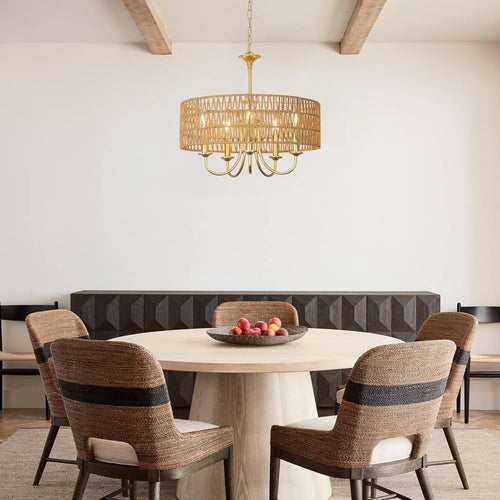 Lustre bohème en rotin doré à 5 lumières