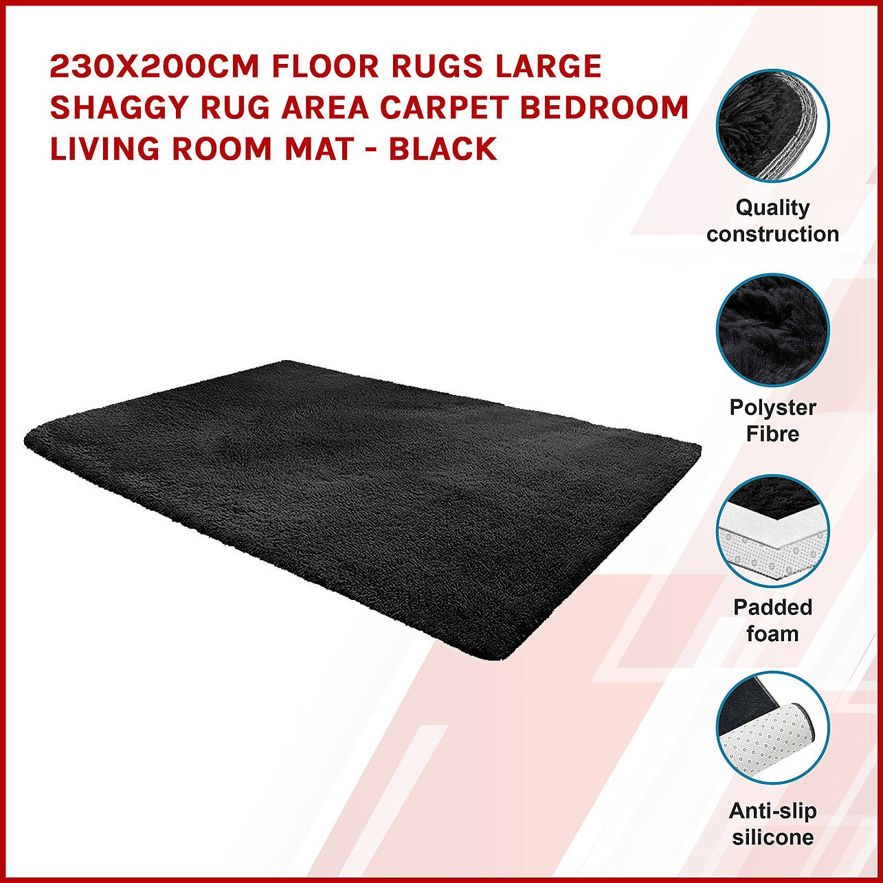 Tapis shaggy noir - en situation salon