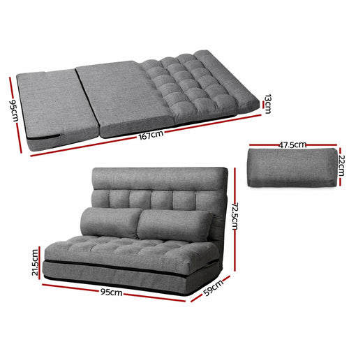 Canapé-lit lounge Artiss 2 places, pliable, tissu gris