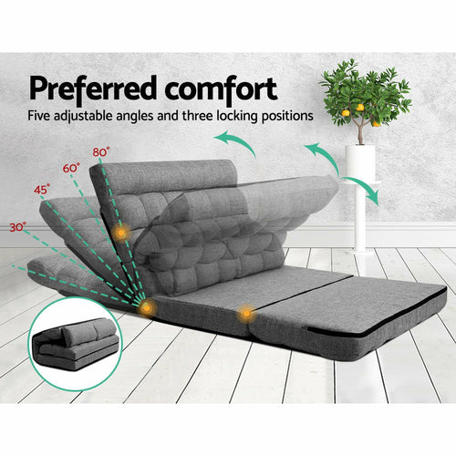 Canapé-lit lounge Artiss 2 places, pliable, tissu gris