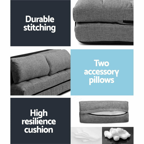 Canapé-lit lounge Artiss 2 places, pliable, tissu gris