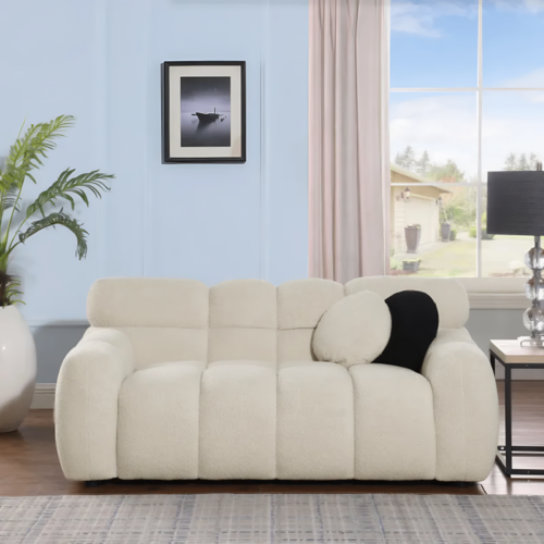 LuneluX_Home – Canapé marshmallow bouclé 65" | Édition confort US