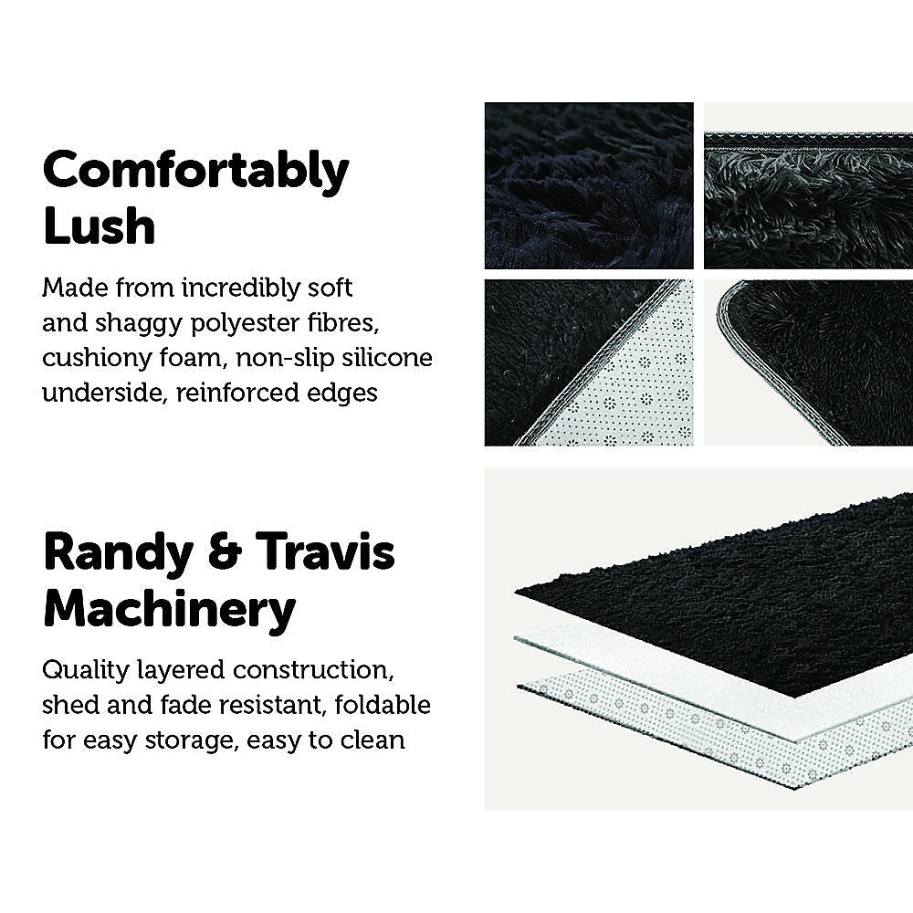 Tapis shaggy 200x140cm noir - en situation salon
