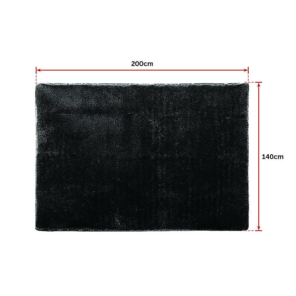 Tapis shaggy 200x140cm noir - ambiance chambre