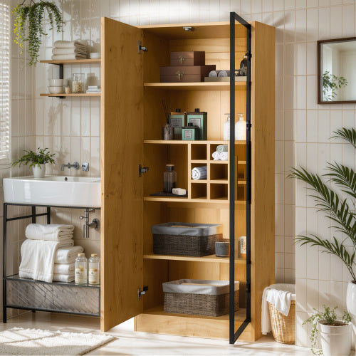 LuneluX_Home – Armoire de salle de bain avec portes en verre et éclairage LED