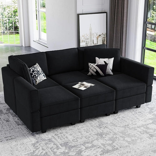 Canapé sectionnel modulable en velours avec méridienne pour salon