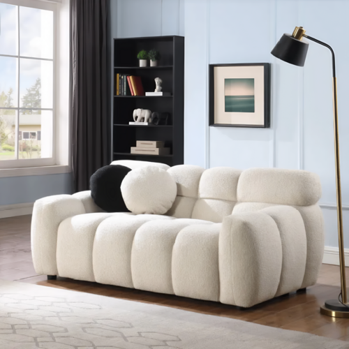 LuneluX_Home – Canapé marshmallow bouclé 65" | Édition confort US