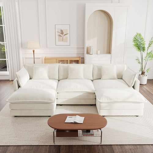 Canapé sectionnel en U avec repose-pieds réversible, convertible 5 places