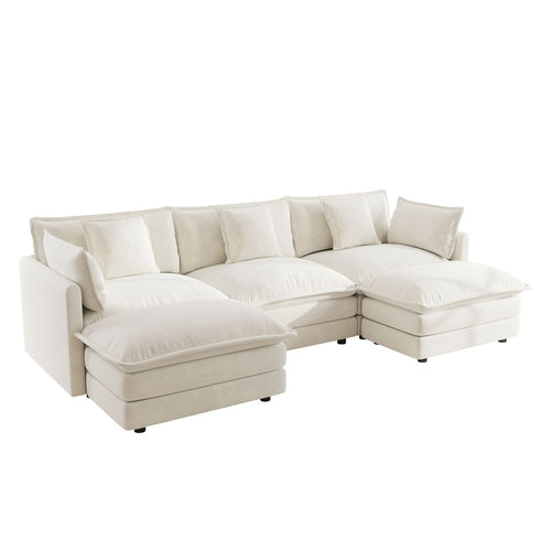 Canapé sectionnel en U avec repose-pieds réversible, convertible 5 places