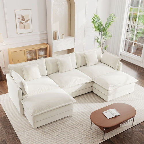 Canapé sectionnel en U avec repose-pieds réversible, convertible 5 places