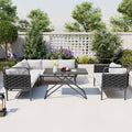 LuneluX_Home – Salon extérieur sectionnel 7 places avec table en verre